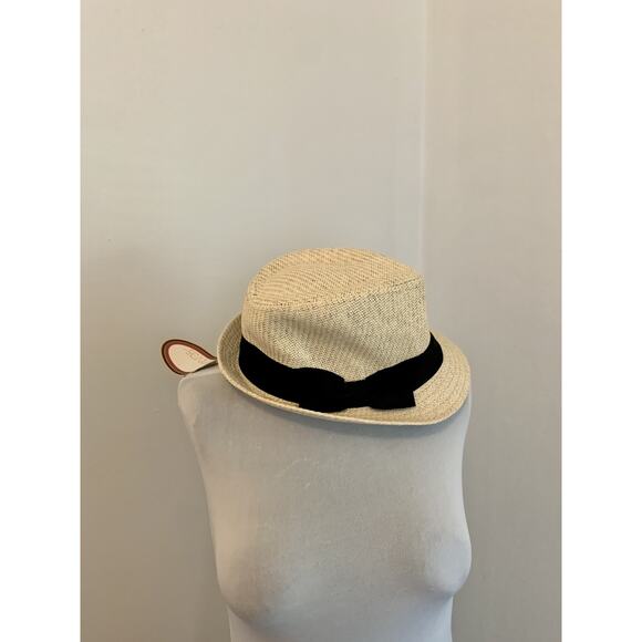 Scala Pronto Black Band Woven Straw Men's Fedora Hat NWT Natural Bow VTG Vacatio - Picture 2 of 10